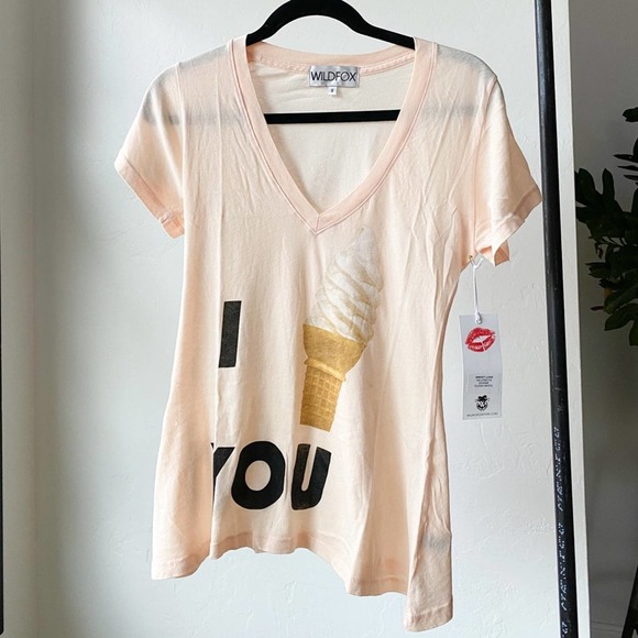 WILDFOX Women's Dionne Clean White "I (ice cream cone) You" Sweet Love Tee sz S - Picture 5 of 11